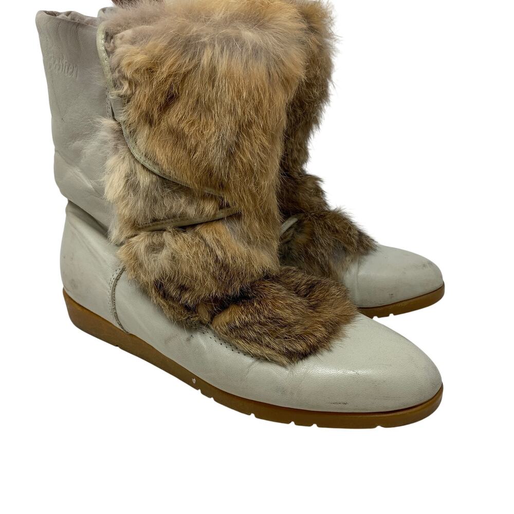 Bastien Canada Rabbit Fur Leather Winter Boots Cream Womens 8 Snow Boots Made CA